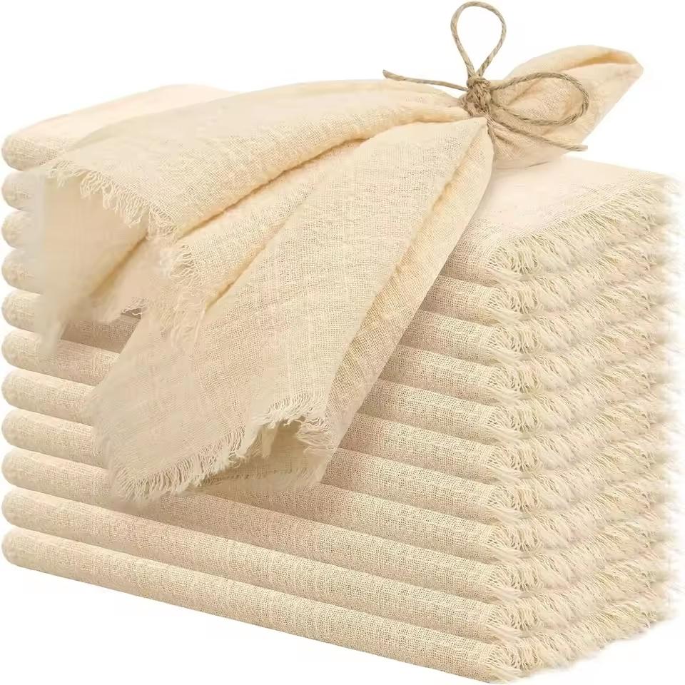 50pcs 32x32cm Christmas Red Gauze Cotton Napkins Reusable Tea Towel Wedding Party Table Xmas Decor New Year Retro Burrs Napkins | Fugo Best