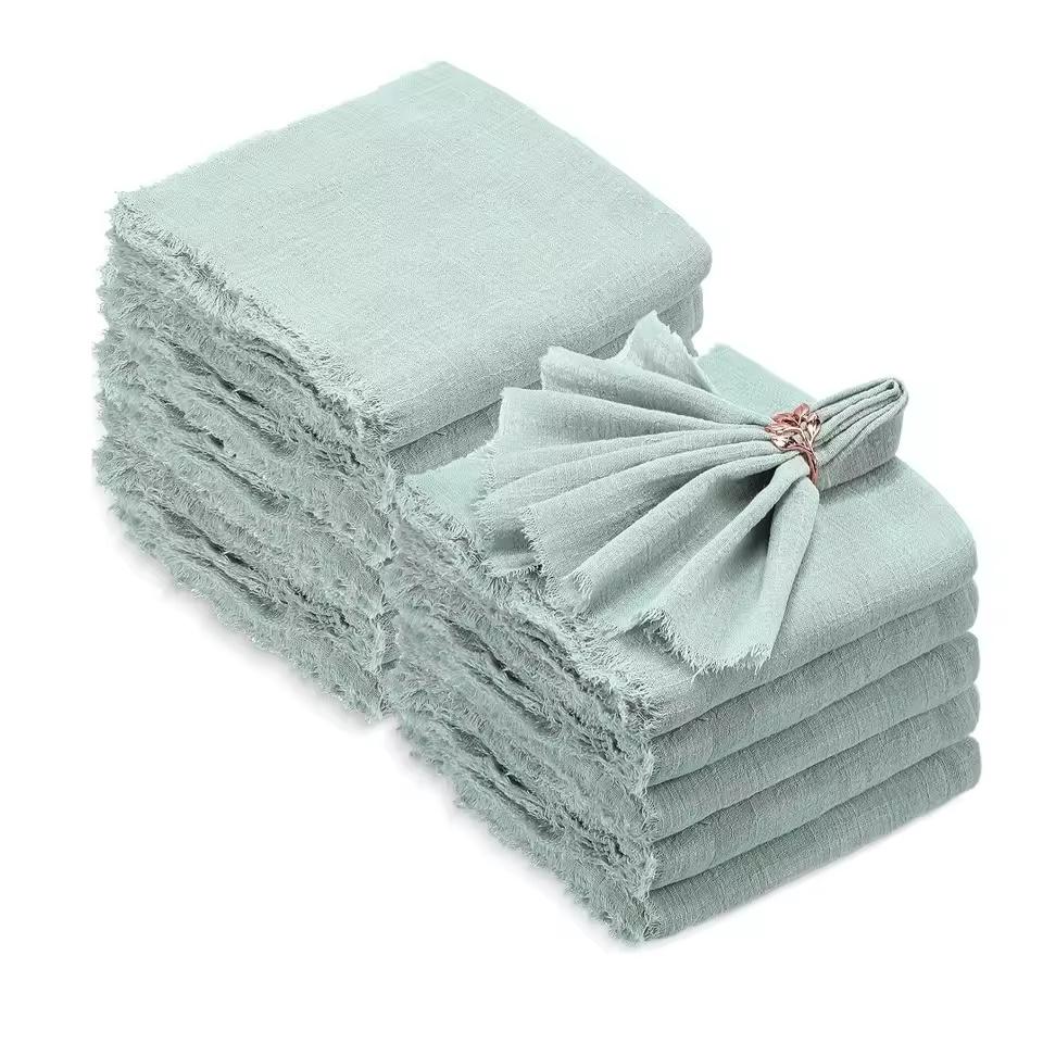 50pcs 32x32cm Christmas Red Gauze Cotton Napkins Reusable Tea Towel Wedding Party Table Xmas Decor New Year Retro Burrs Napkins | Fugo Best