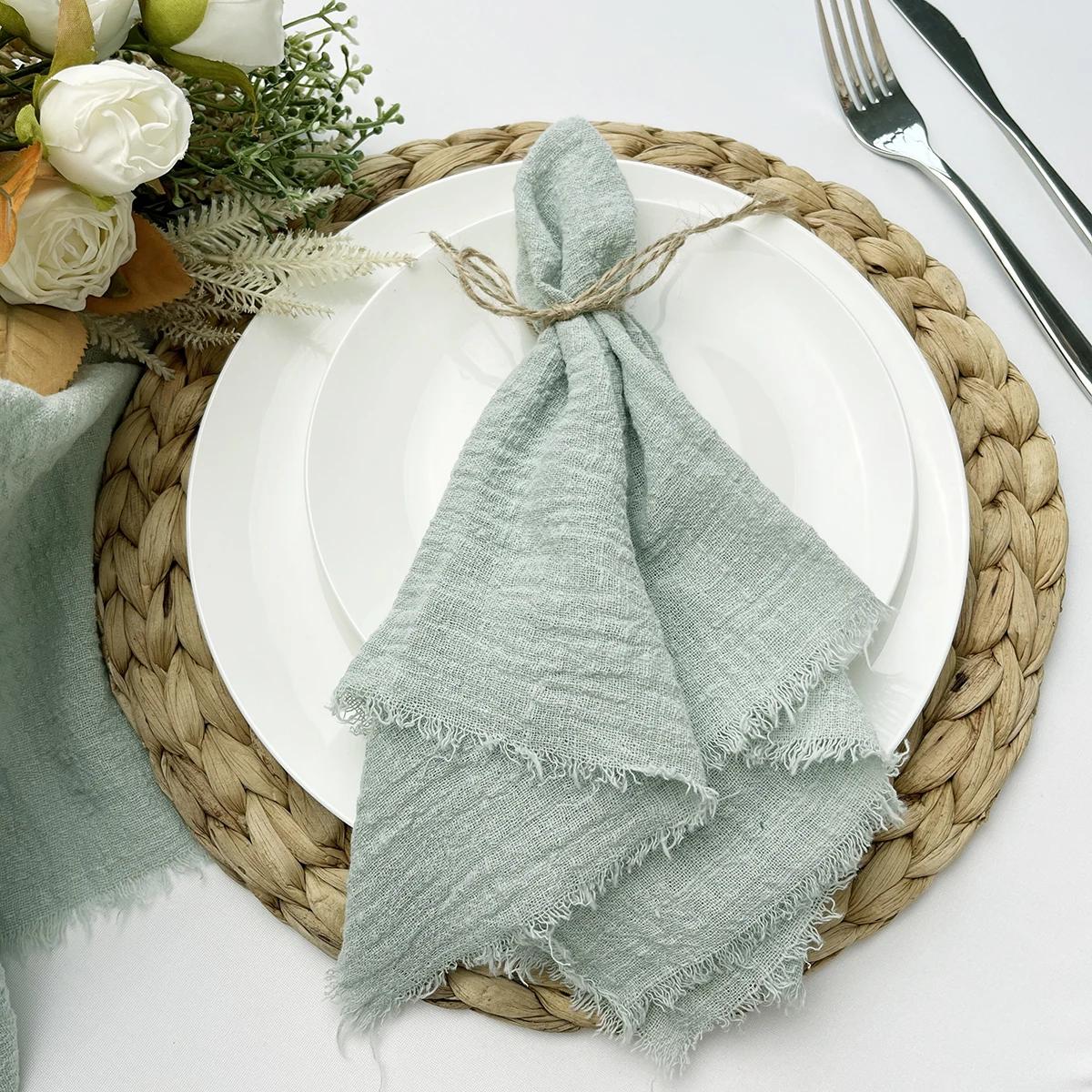 50pcs 32x32cm Christmas Red Gauze Cotton Napkins Reusable Tea Towel Wedding Party Table Xmas Decor New Year Retro Burrs Napkins | Fugo Best