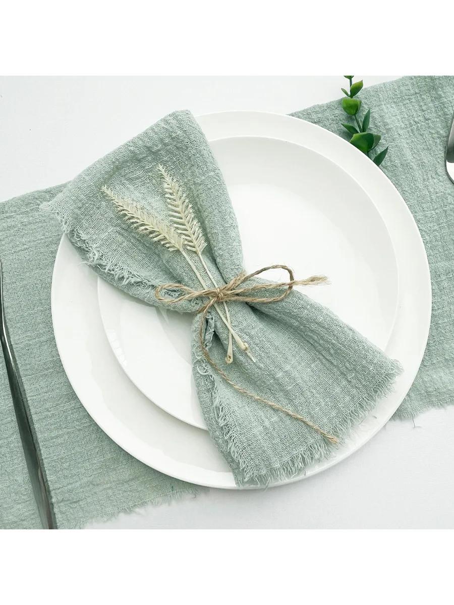 50pcs 32x32cm Christmas Red Gauze Cotton Napkins Reusable Tea Towel Wedding Party Table Xmas Decor New Year Retro Burrs Napkins | Fugo Best
