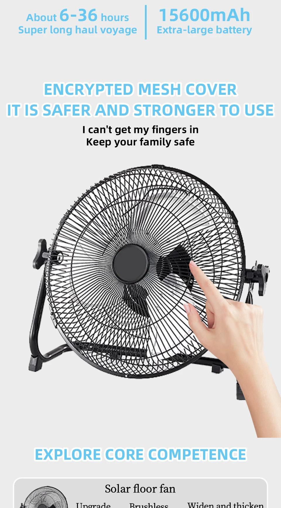 Battery Operated Solar Fan, Home or Outdoor Dual-use Portable Fan, Battery Can Running 6-12 Hours, with USB Output For Phone | Fugo Best