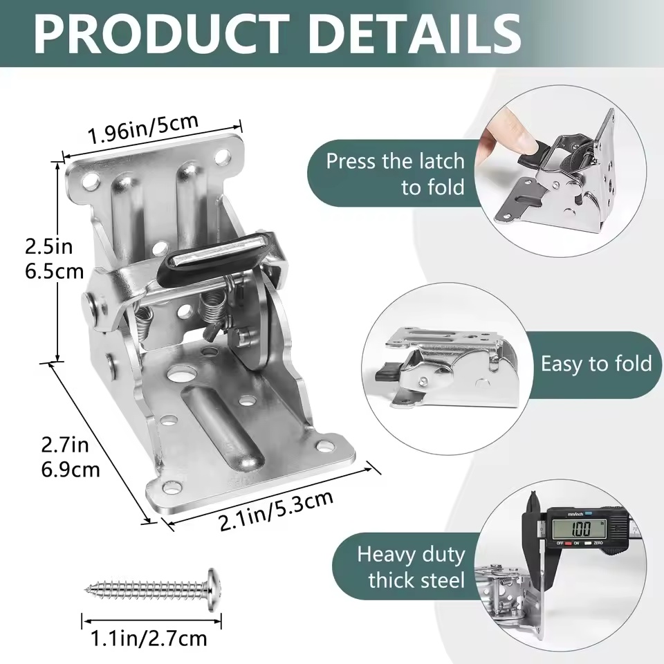 Folding Leg Hinge Bracket, 0-90-180 Degree Foldable Support Bracket Self-Locking Hinge with Screws | Fugo Best