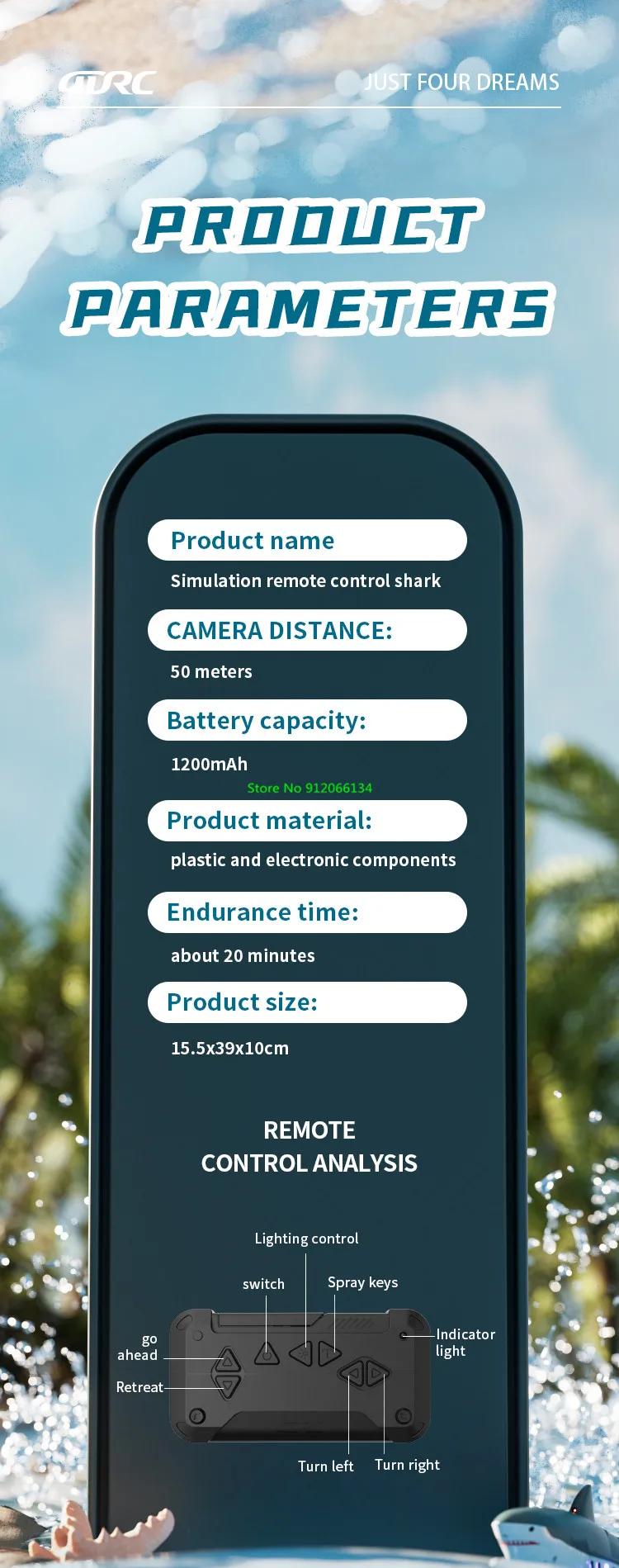 Simulated Waterproof HD Camera WIFI FPV RC Shark Boat 2.4G LED Lighting Swing Off Water Sensing Remote Control Boat Shark Animal | Fugo Best