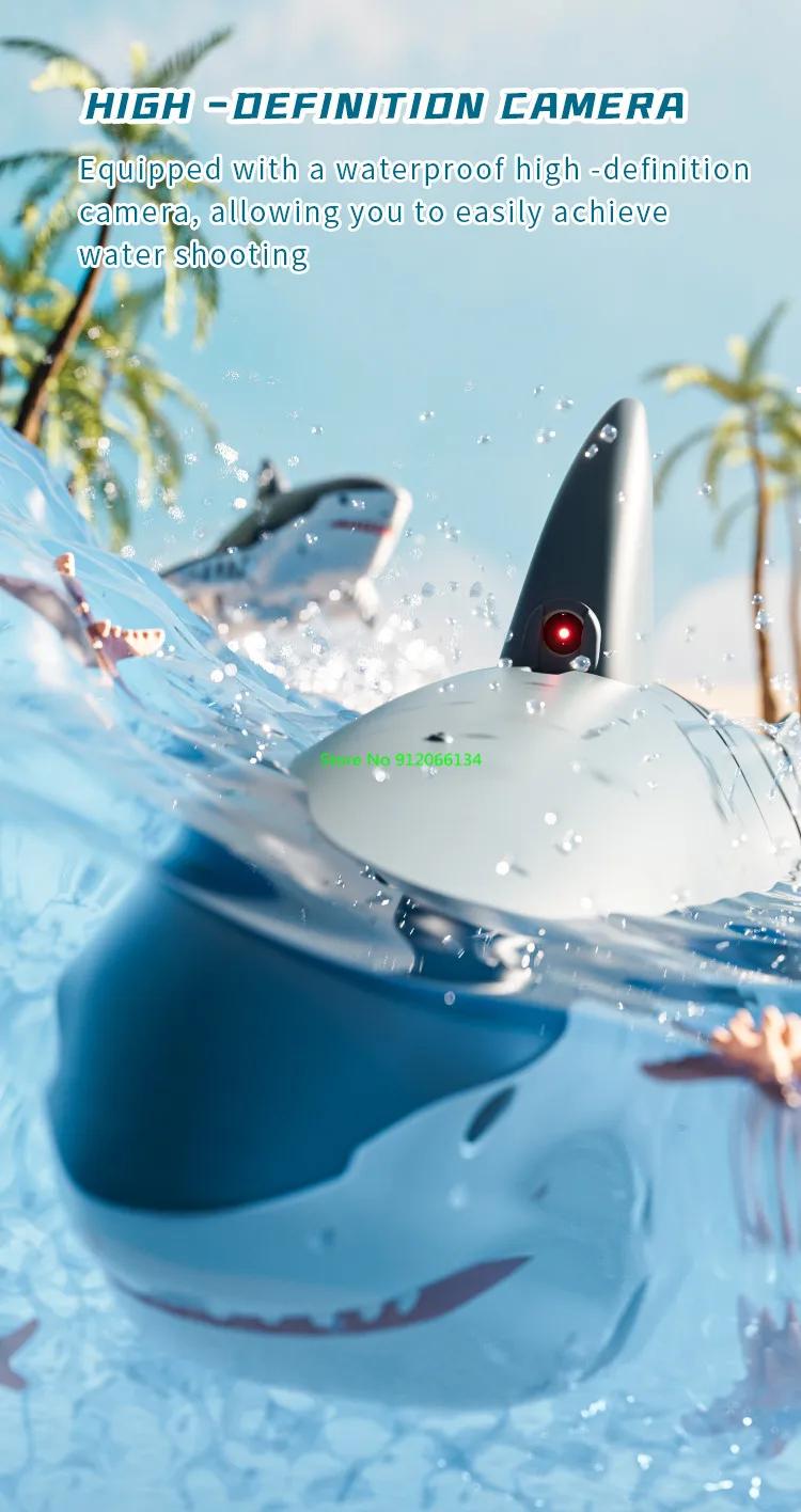 Simulated Waterproof HD Camera WIFI FPV RC Shark Boat 2.4G LED Lighting Swing Off Water Sensing Remote Control Boat Shark Animal | Fugo Best