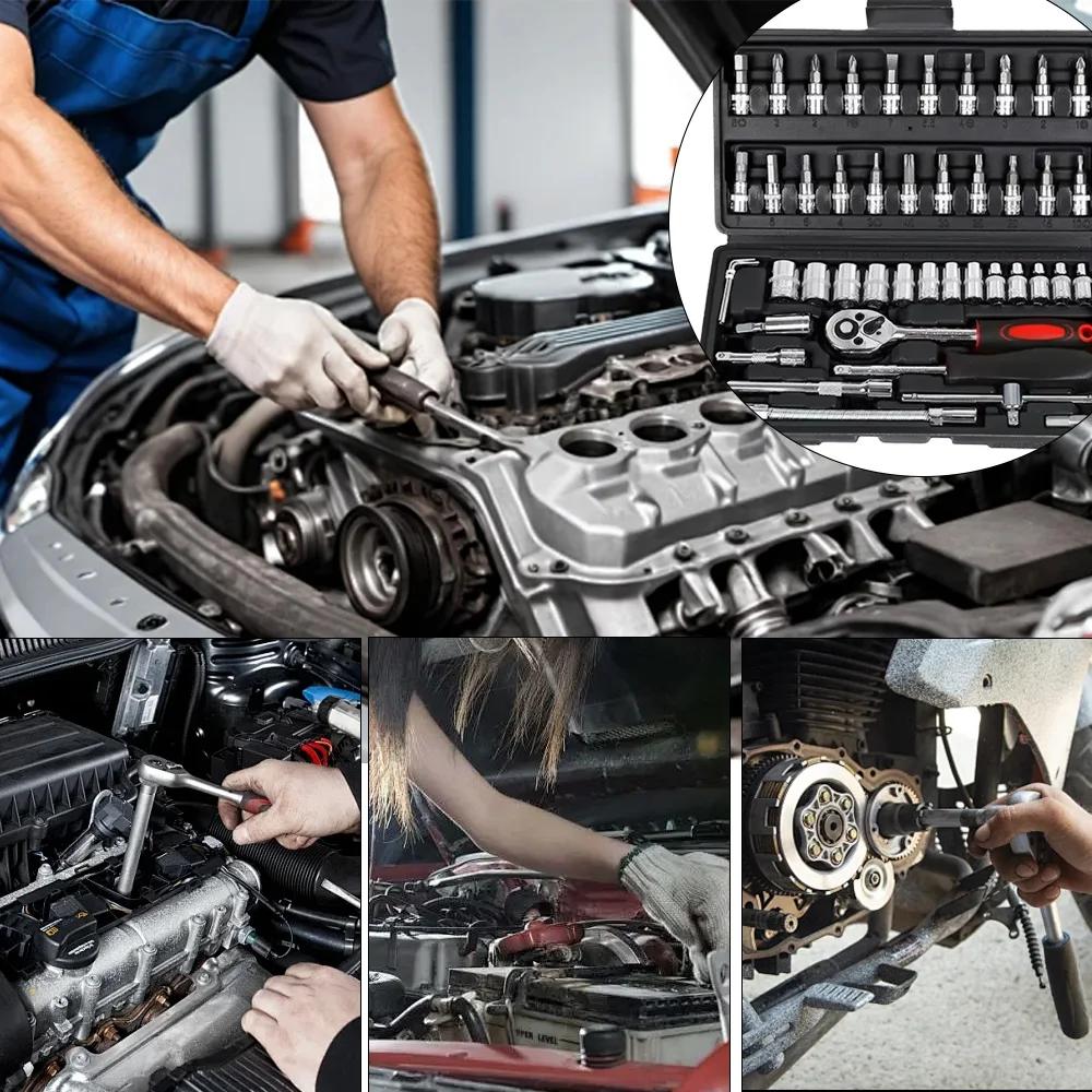 Drive Socket Set Ratchet Wrench Set Car Tool Kit, Bit Socket Wrench Set Metric Mechanic Tool Set Car accessories | Fugo Best