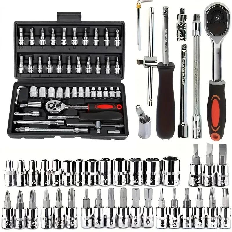 Drive Socket Set Ratchet Wrench Set Car Tool Kit, Bit Socket Wrench Set Metric Mechanic Tool Set Car accessories | Fugo Best