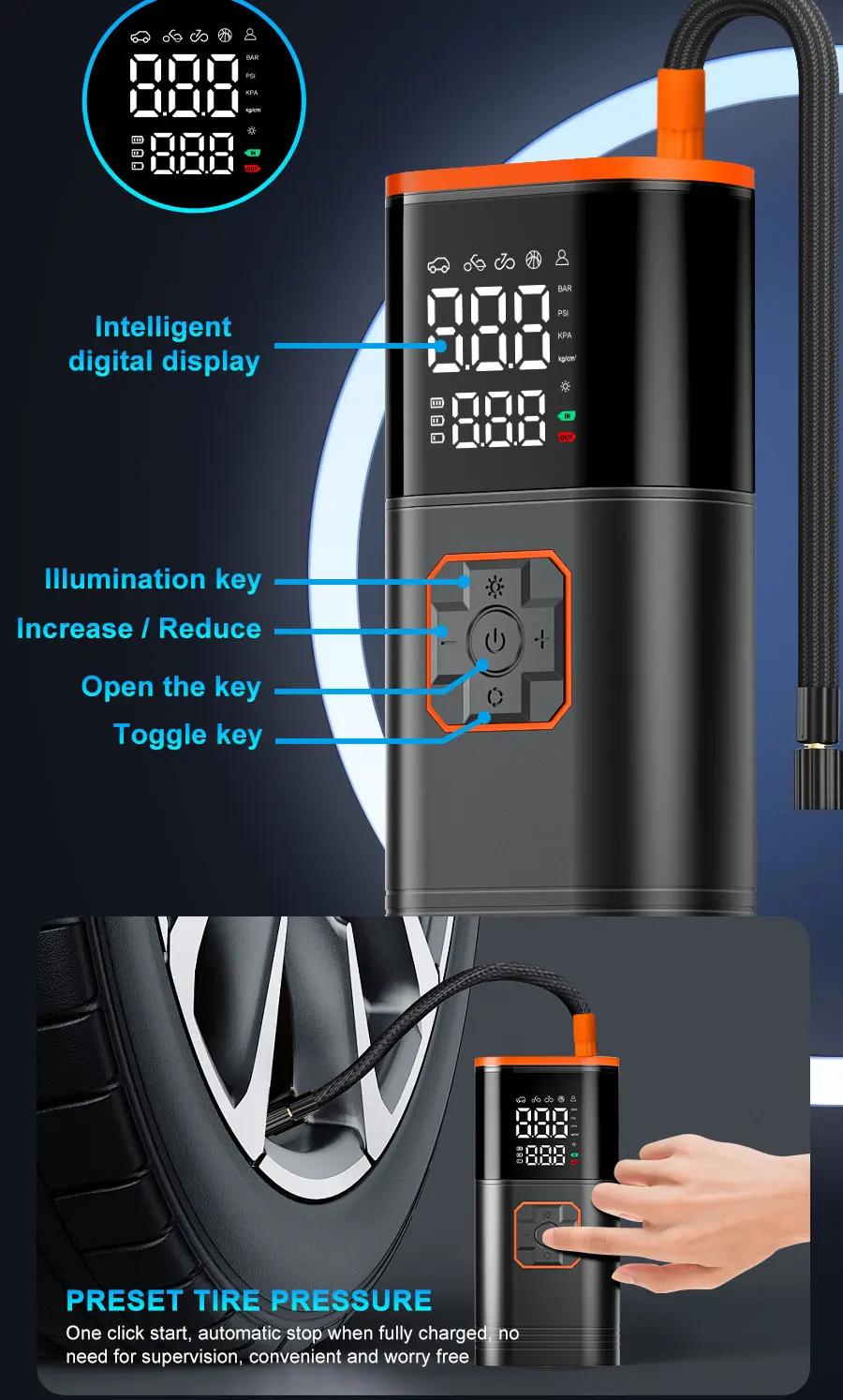 Digital Display Portable Tire Inzzator, USB Rechargeable Air Compressor for Car Bike Motorcycle Tires, Balls, Inflatable Toys | Fugo Best