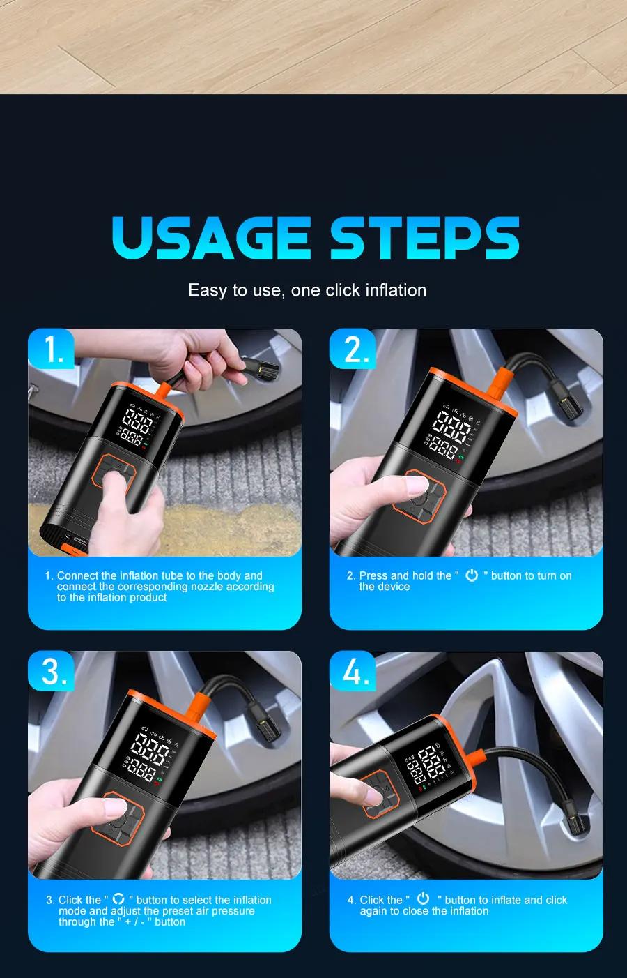 Digital Display Portable Tire Inzzator, USB Rechargeable Air Compressor for Car Bike Motorcycle Tires, Balls, Inflatable Toys | Fugo Best