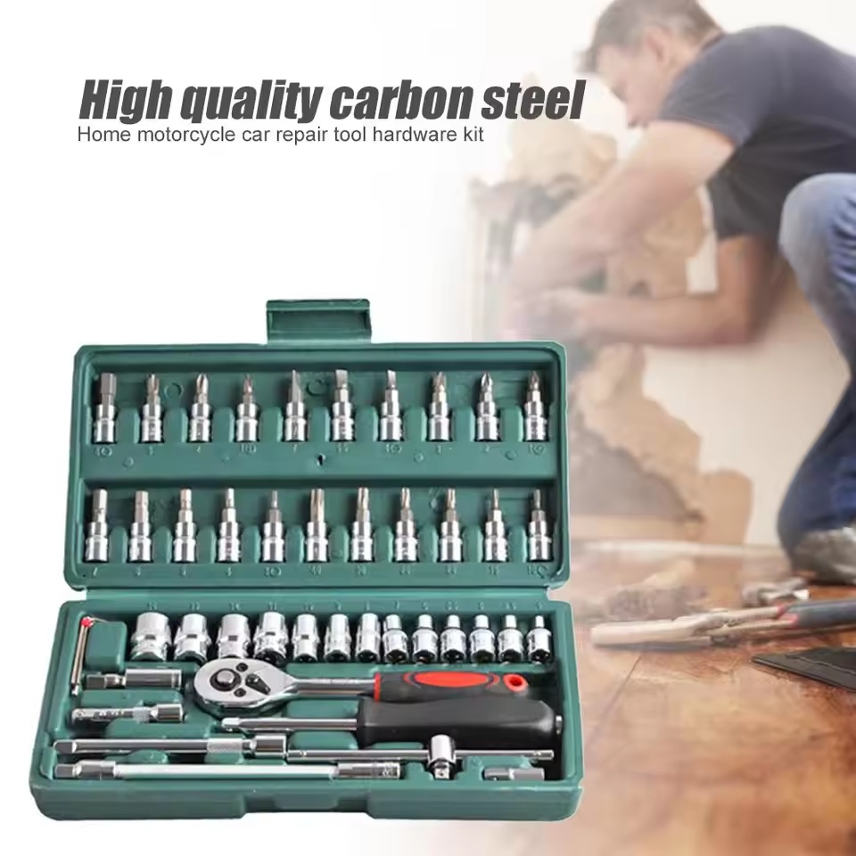 46pcs Socket Set Car Repair Tool Ratchet Spanner Wrench Set Pawl Socket Spanner Screwdriver Professional Metalworking Tool Kit | Fugo Best