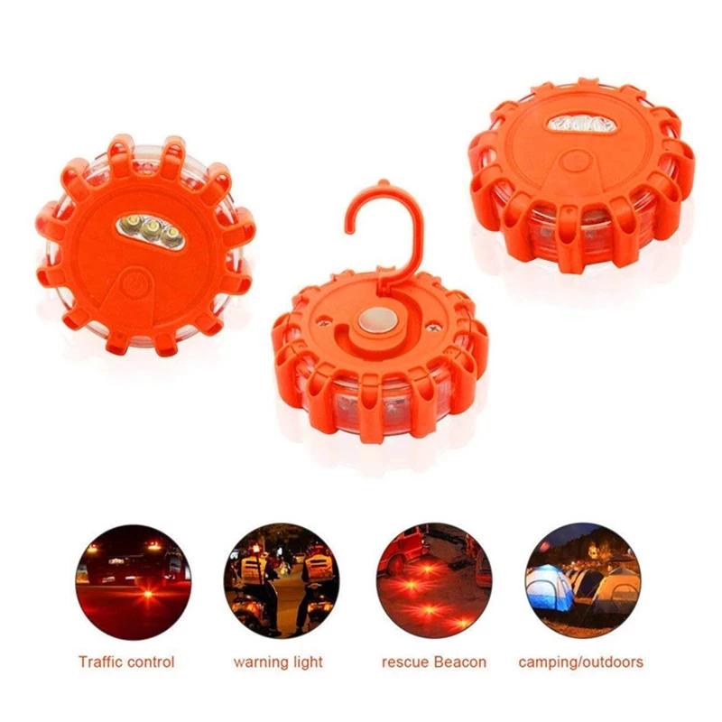 3 Pack LED Road Flares Flashing Emergency Warning Light Help Flash Waterproof Roadside Safety Disc Magnetic Base Flashing Flare | Fugo Best