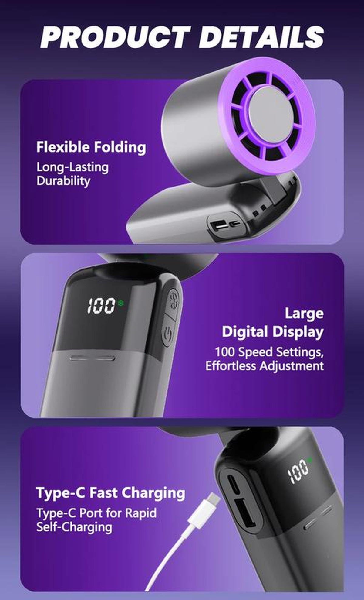  Handheld Mini Ice Compress Turbofan with Lanyard LED Digital Display Quite and High-Speed USB Rechargeable Air Cooling Fans | Fugo Best