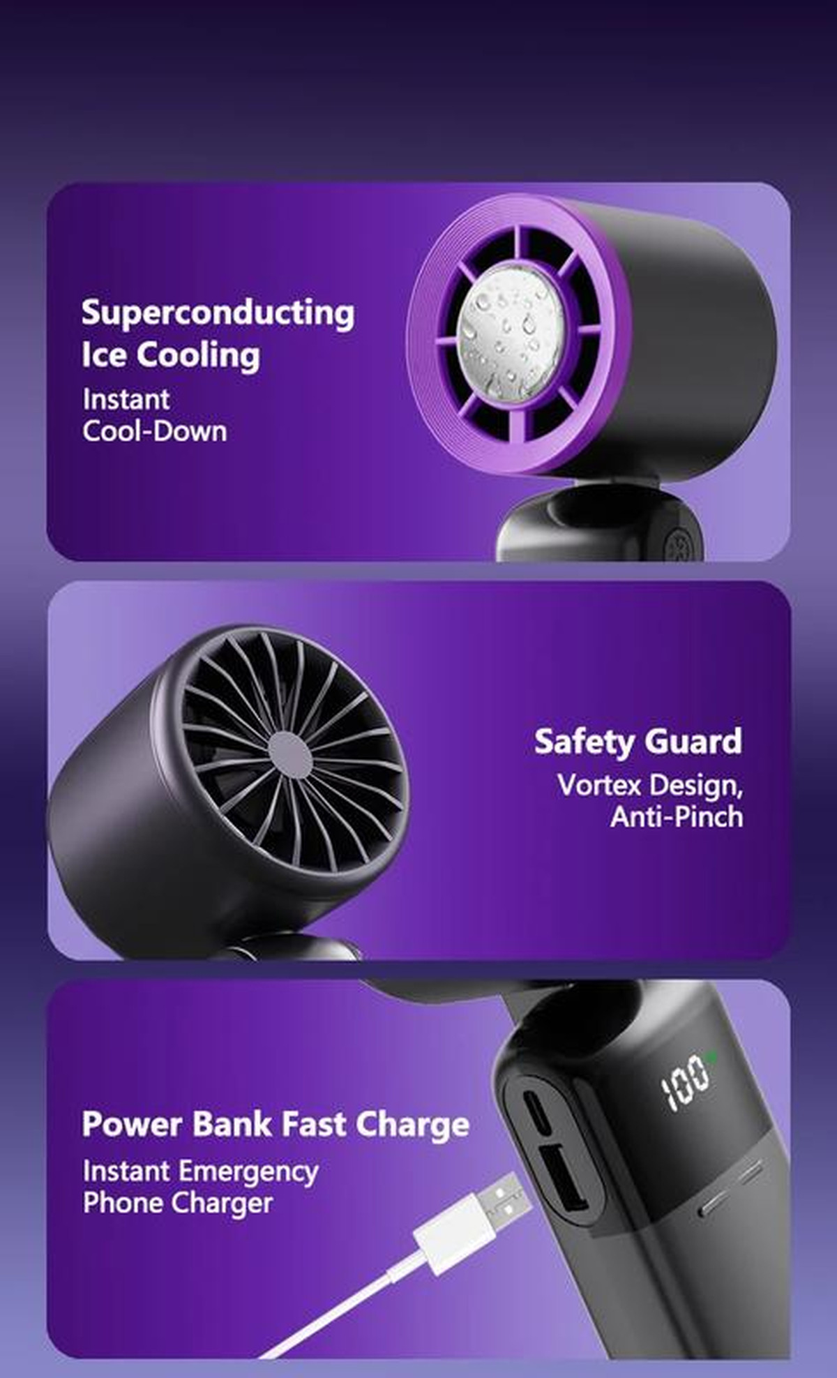  Handheld Mini Ice Compress Turbofan with Lanyard LED Digital Display Quite and High-Speed USB Rechargeable Air Cooling Fans | Fugo Best