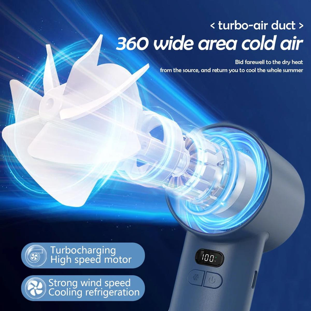  Handheld Mini Ice Compress Turbofan with Lanyard LED Digital Display Quite and High-Speed USB Rechargeable Air Cooling Fans | Fugo Best