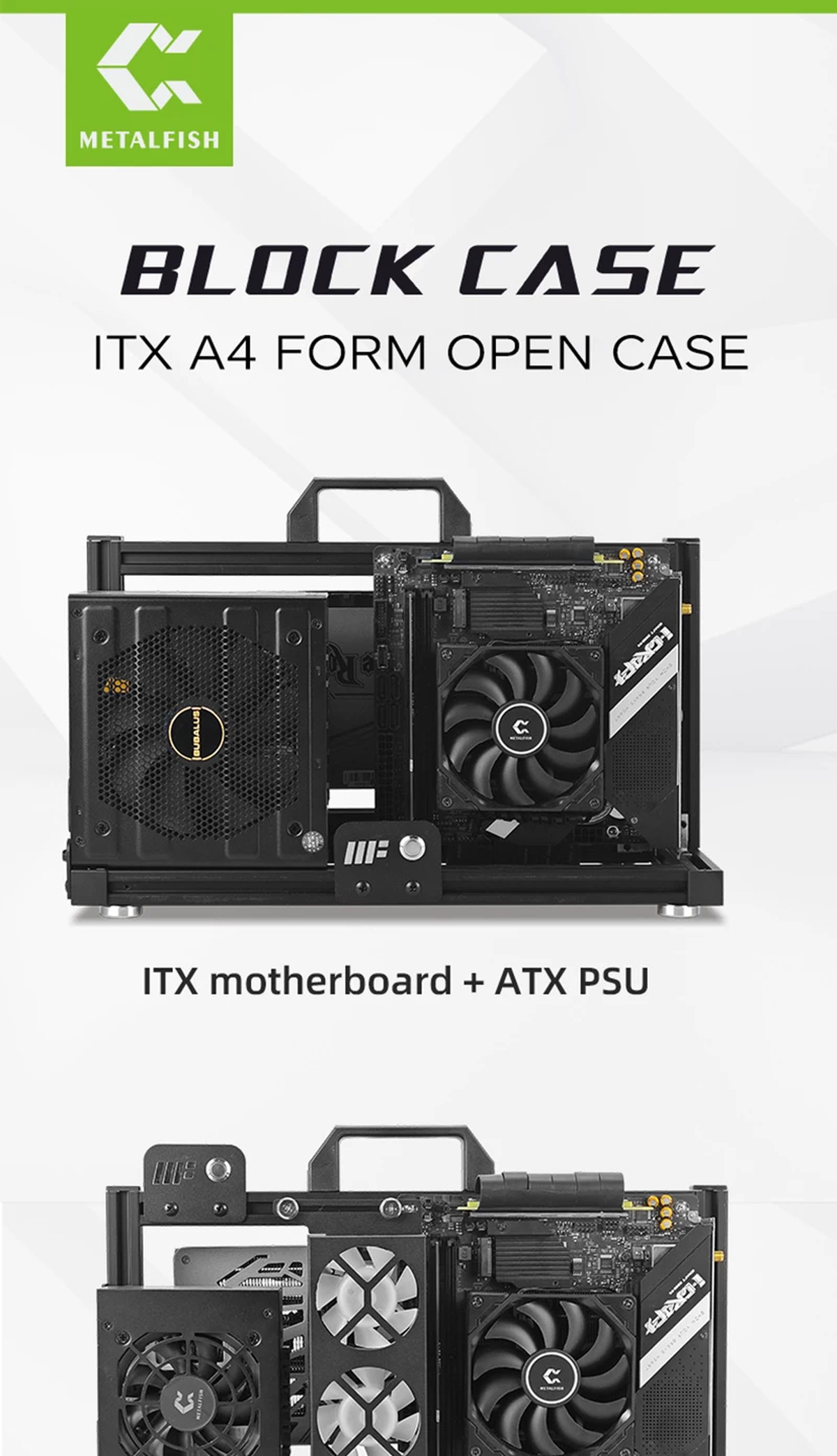  METALFISH ITX A4 Aluminum Open Frame Case, Vertical GPU, 240mm Cooler, Mini-ITX Compatible, DIY Gaming PC | Fugo Best