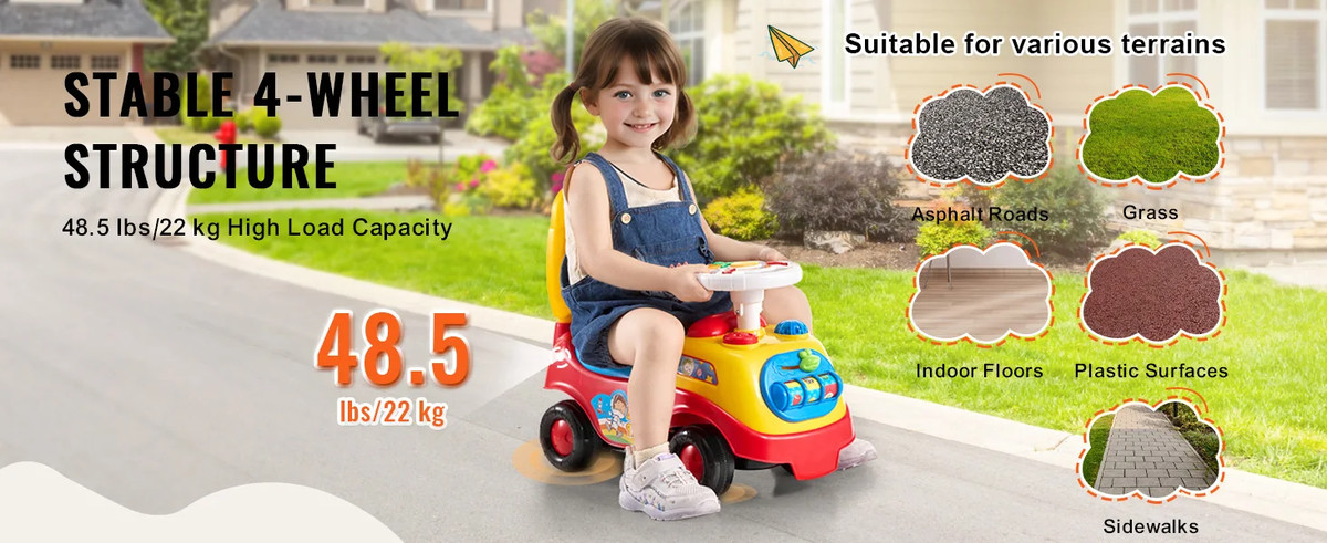  SucceBuy Toddler Ride On Push Car Sit to Stand Kids Ride On Toy Car with Music Steering Wheel Seat Storage for Toddlers | Fugo Best
