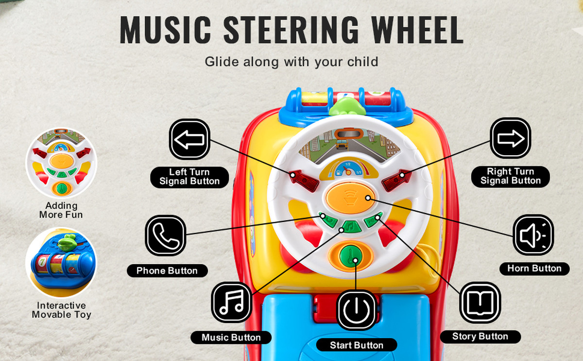  SucceBuy Toddler Ride On Push Car Sit to Stand Kids Ride On Toy Car with Music Steering Wheel Seat Storage for Toddlers | Fugo Best