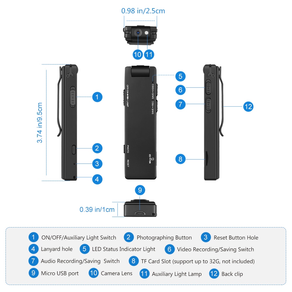 Vandlion A3 Mini Digital Camera HD Flashlight Micro Cam Magnetic Body Camera Motion Detection Snapshot Loop Recording Camcorder | Fugo Best