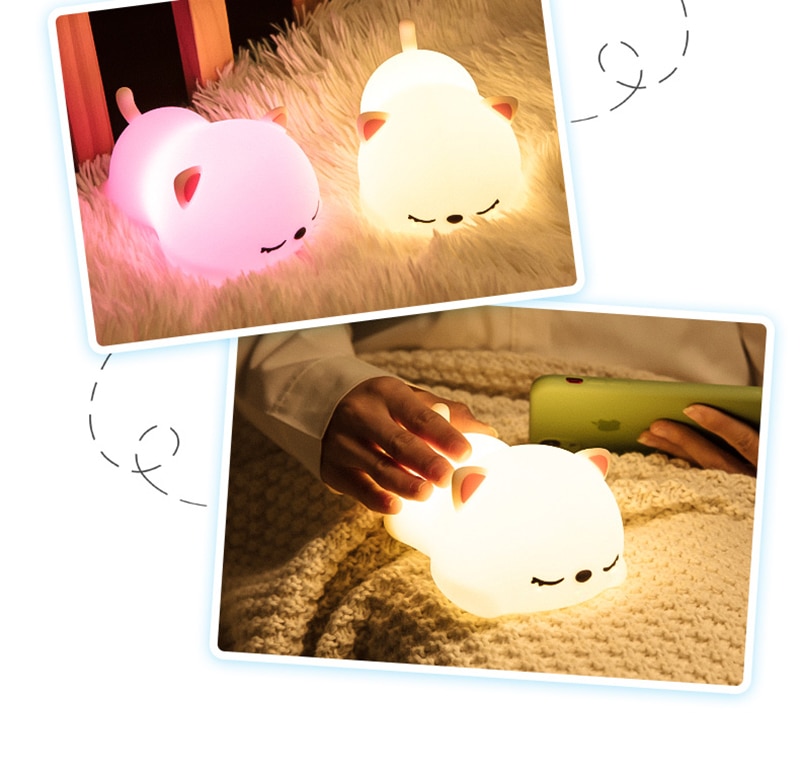 USB Rechargeable Night Light Cat Silicone Night Lights Touch Sensor Bedroom Bedside Lamp With Remote For Kids Baby Gift | Fugo Best