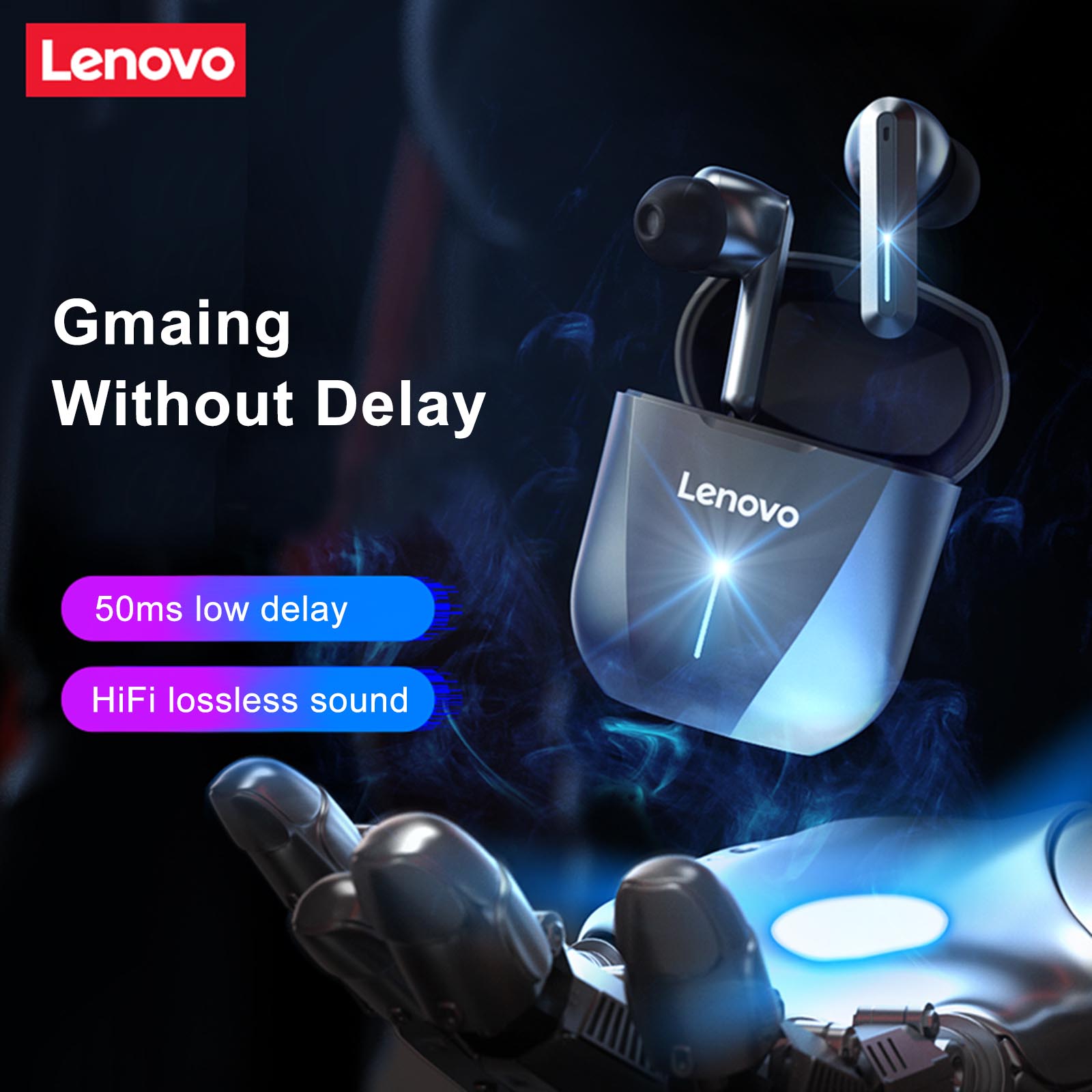 Lenovo XG01 TWS Wireless Earphones Bluetooth 5.0 Headphone Gaming Headsets HiFi Stereo Sound Earbuds Built-in Mic with LED Light | Fugo Best