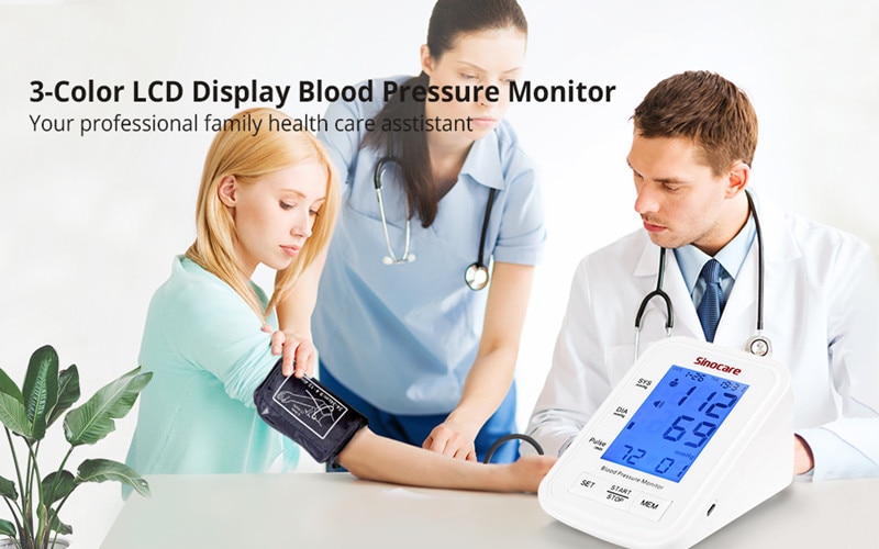 Sinocare Blood Pressure Monitor Tensiometer Upper Arm Automatic Digital BP Machine Pulse Heart Rate Meter 3 Color LCD Display | Fugo Best