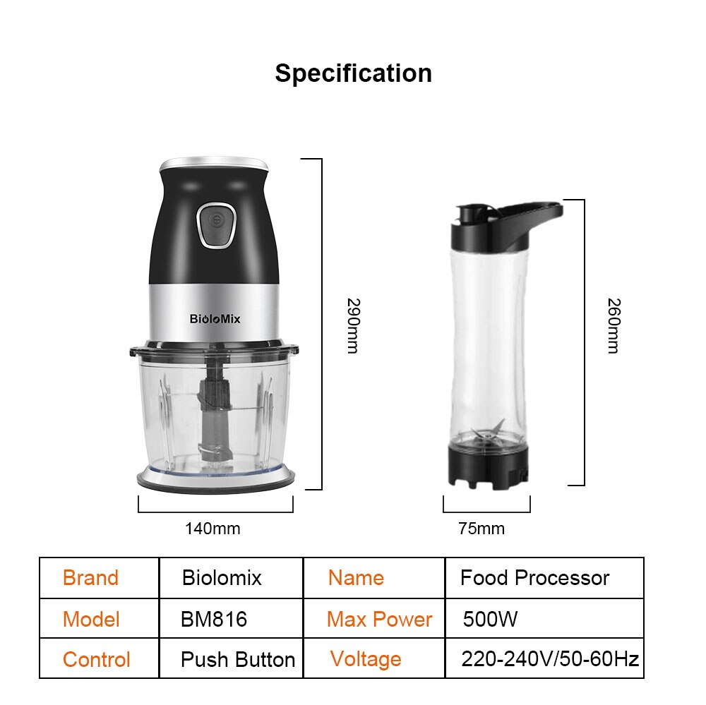 BPA FREE 500W Portable Personal Blender Mixer Food Processor With Chopper Bowl 600ml Juicer Bottle Meat Grinder Baby Food Maker | Fugo Best