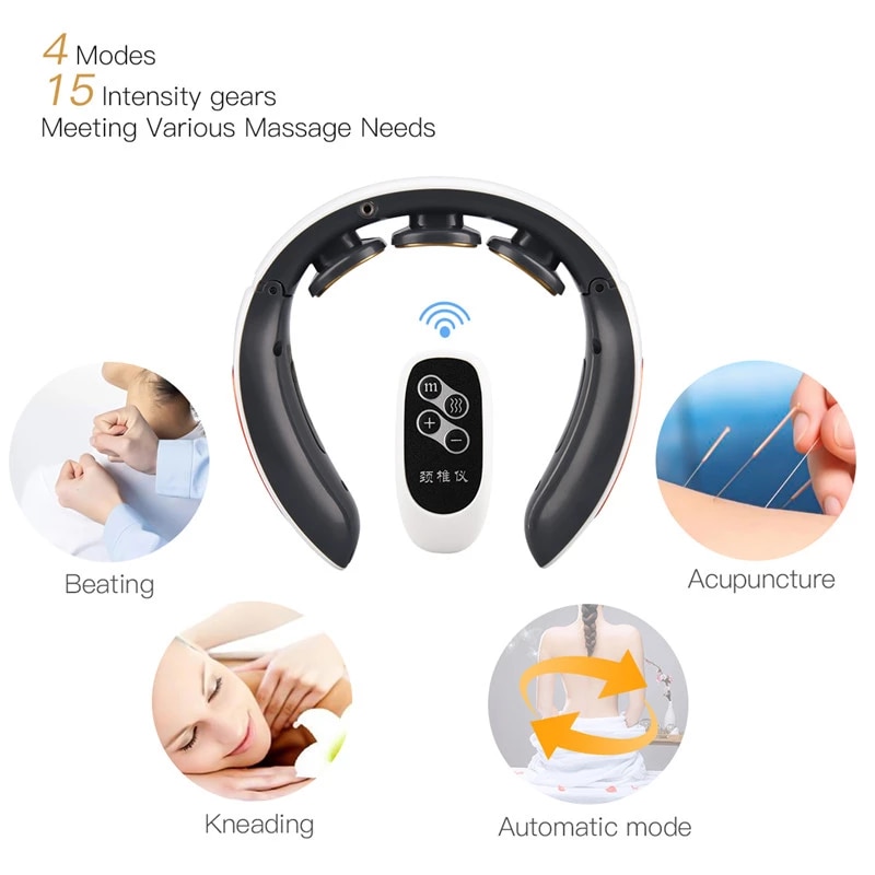 6 Heads Neck Massager Intelligent TENS Pulse Neck Massager with Heat  Cervical Spine Pain Relief Relaxation Therapy Shoulder Deep Tissue Massage  Remote Control