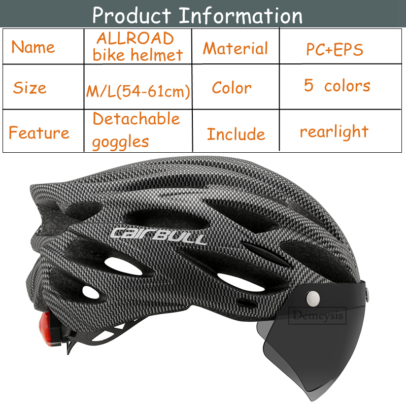 Intergrally-molded Mountain Bike Helmet with Removable Goggles Visor Adjustable Men Women Bicycle Cycling Taillight Helmet | Fugo Best