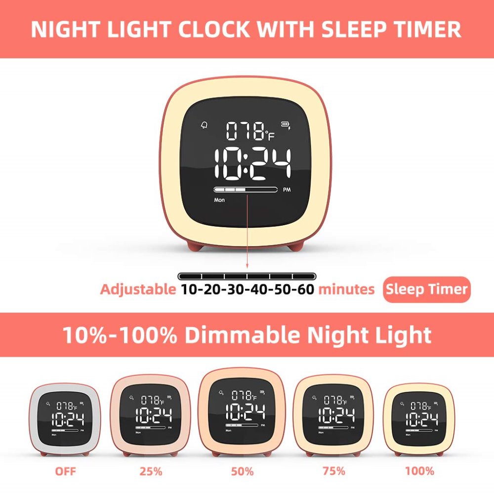 Xiaomi Cut Digital Alarm Clock Cartoon Night Light Bedside Desk Alarm Clock Rechargeable Battery Christmas Gift For Kids Child | Fugo Best