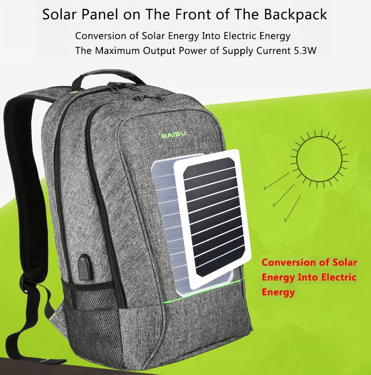 Solar Energy Powered Men Women Backpack Anti Theft Waterproof 15.6 inch Laptop USB Charging Backpack Travel Bags for teenager | Fugo Best