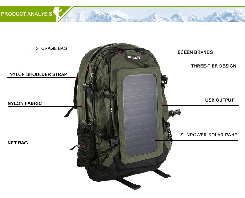 Travel Hiking Backpack 6.5w 6v Solar powered Panel Backpack Multipockets Laptop Bag Unisex Shoulder Bags Business Sport Rucksack | Fugo Best