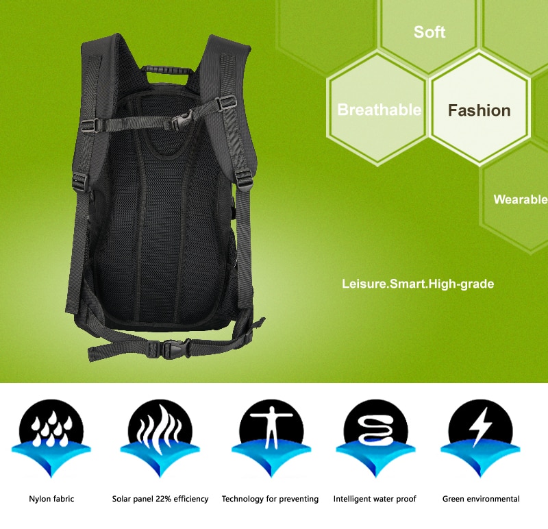 Travel Hiking Backpack 6.5w 6v Solar powered Panel Backpack Multipockets Laptop Bag Unisex Shoulder Bags Business Sport Rucksack | Fugo Best