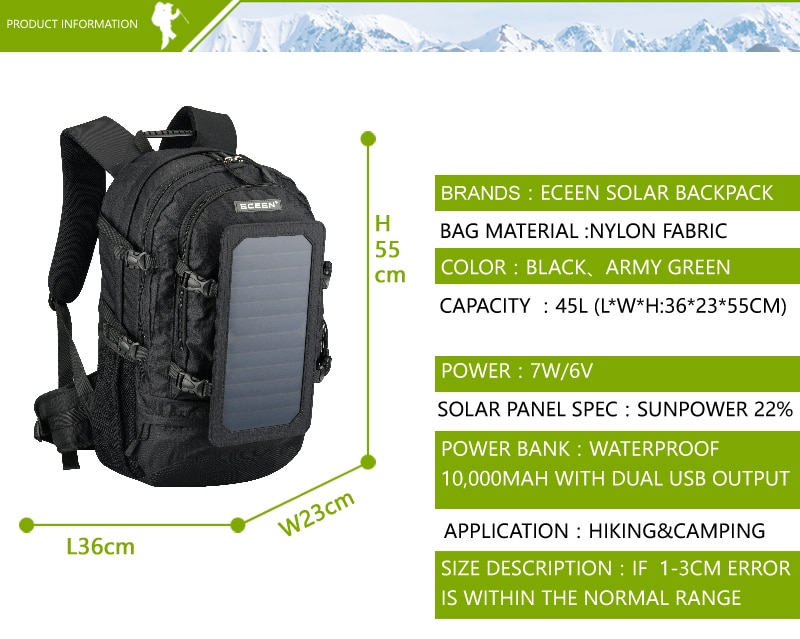 Travel Hiking Backpack 6.5w 6v Solar powered Panel Backpack Multipockets Laptop Bag Unisex Shoulder Bags Business Sport Rucksack | Fugo Best