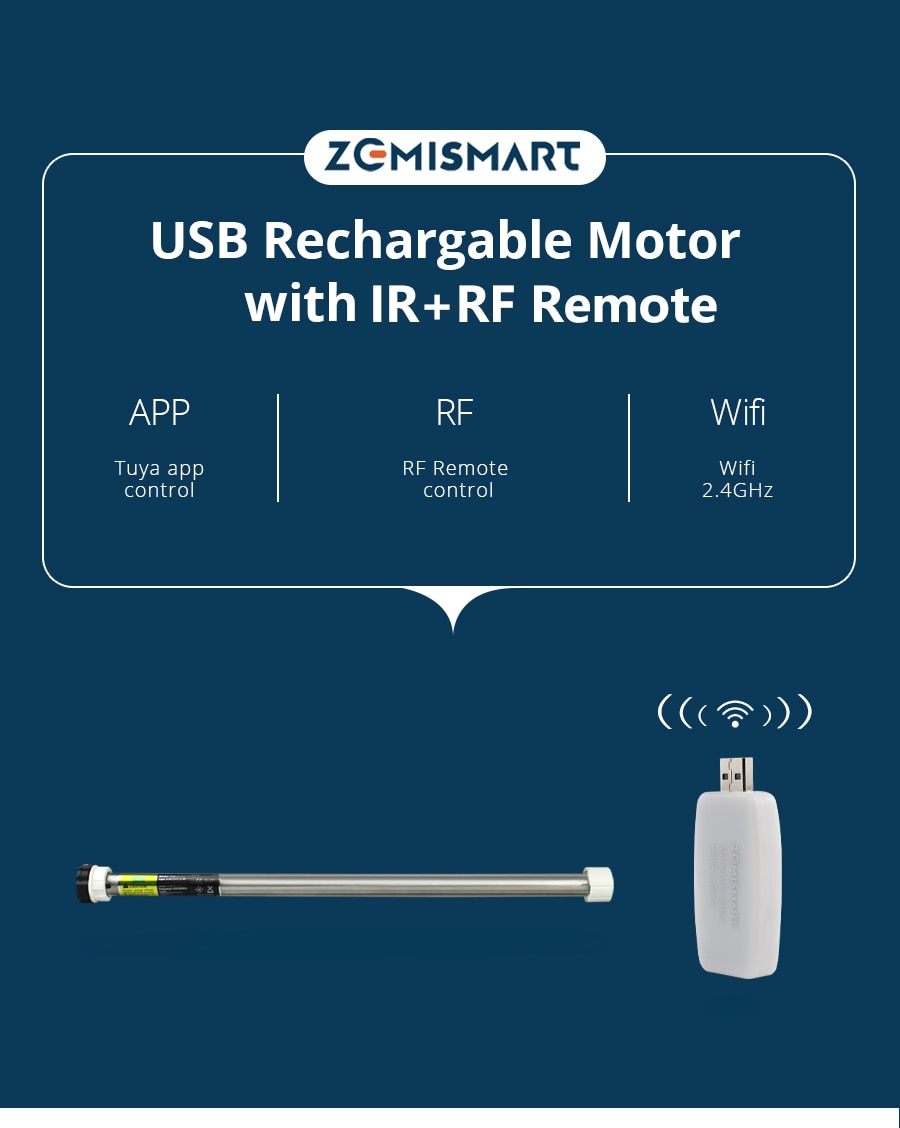 Electric Motorized Rechargable Motor with RF IR Universal Controller for 17 25 28mm Tube Tuya WiFi Roller Shade Blind | Fugo Best