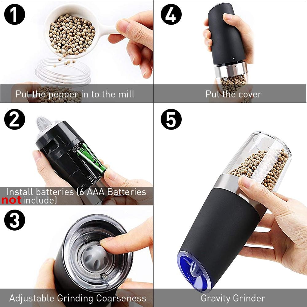 Gravity Electric Salt and Pepper Grinder Automatic Pepper and Salt Mill Grinder Porcelain Grinding Core Mill for Kitchen Tools | Fugo Best