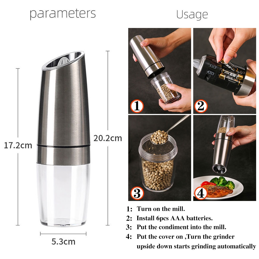 Gravity Electric Salt and Pepper Grinder Automatic Pepper and Salt Mill Grinder Porcelain Grinding Core Mill for Kitchen Tools | Fugo Best