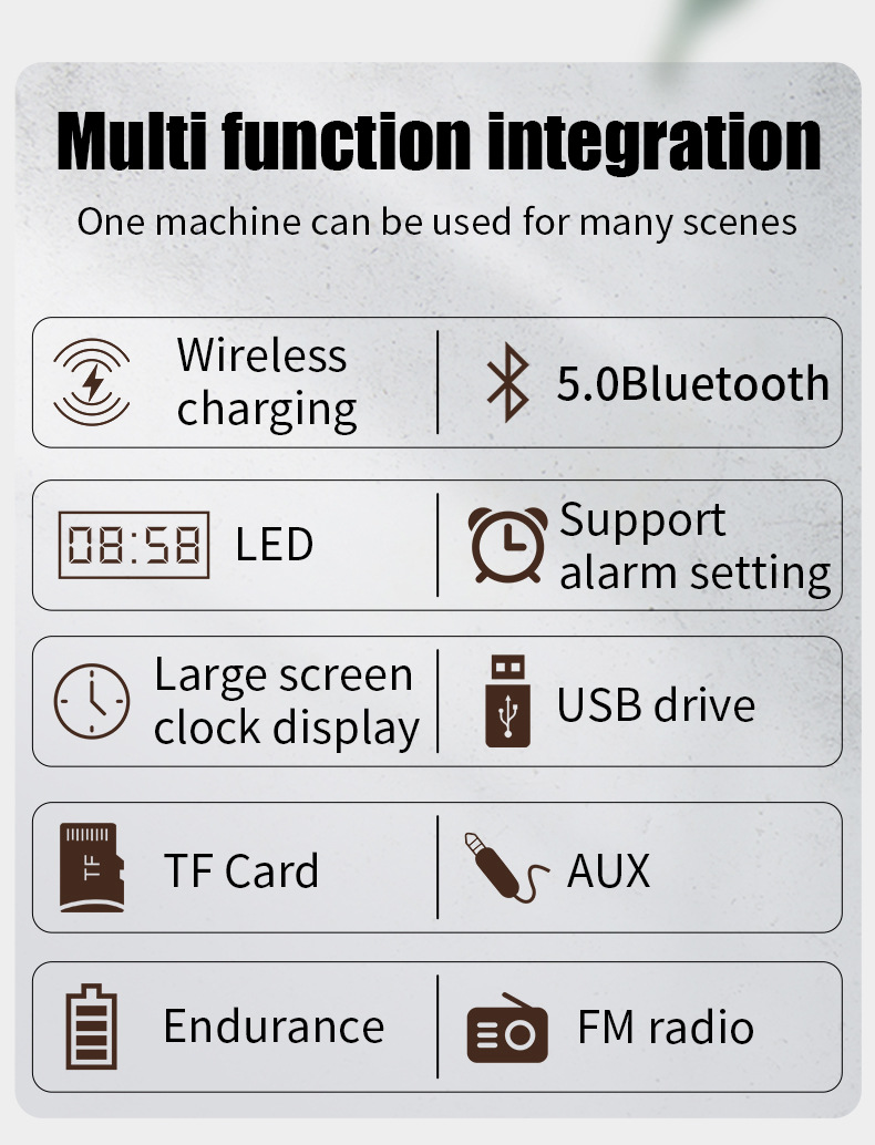 Fast Wireless Charger Wooden Wireless Bluetooth Speaker Alarm Clock with Subwoofer 3D Stereo boombox Sound bar for Computer TV | Fugo Best