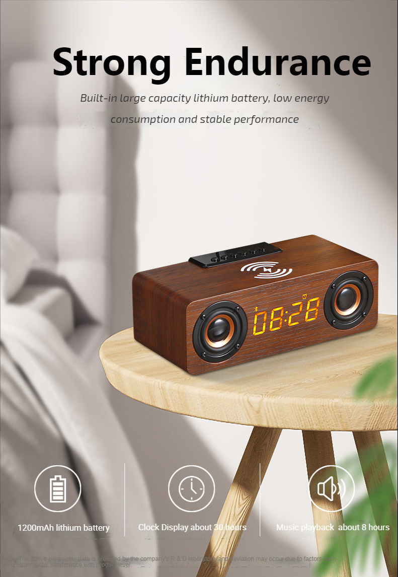 Fast Wireless Charger Wooden Wireless Bluetooth Speaker Alarm Clock with Subwoofer 3D Stereo boombox Sound bar for Computer TV | Fugo Best