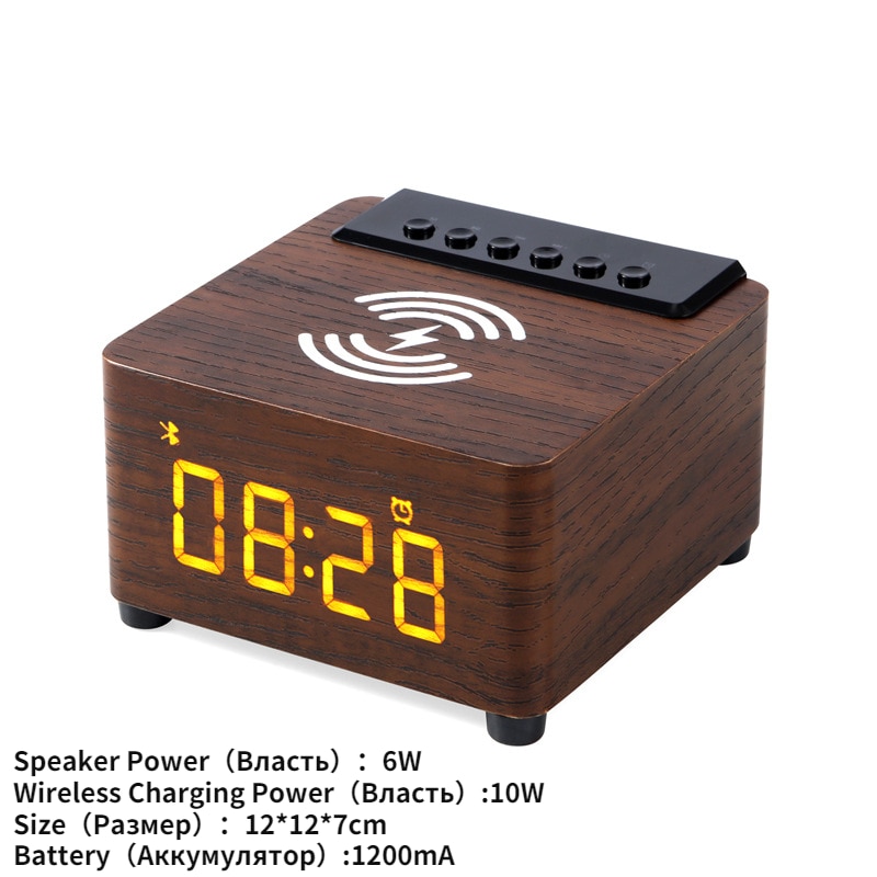 Alarm Clock Wooden Wireless Bluetooth 5.0 Speaker Fast Wireless Charger Surround 3D Stereo Boombox with Subwoofer Sound Box | Fugo Best