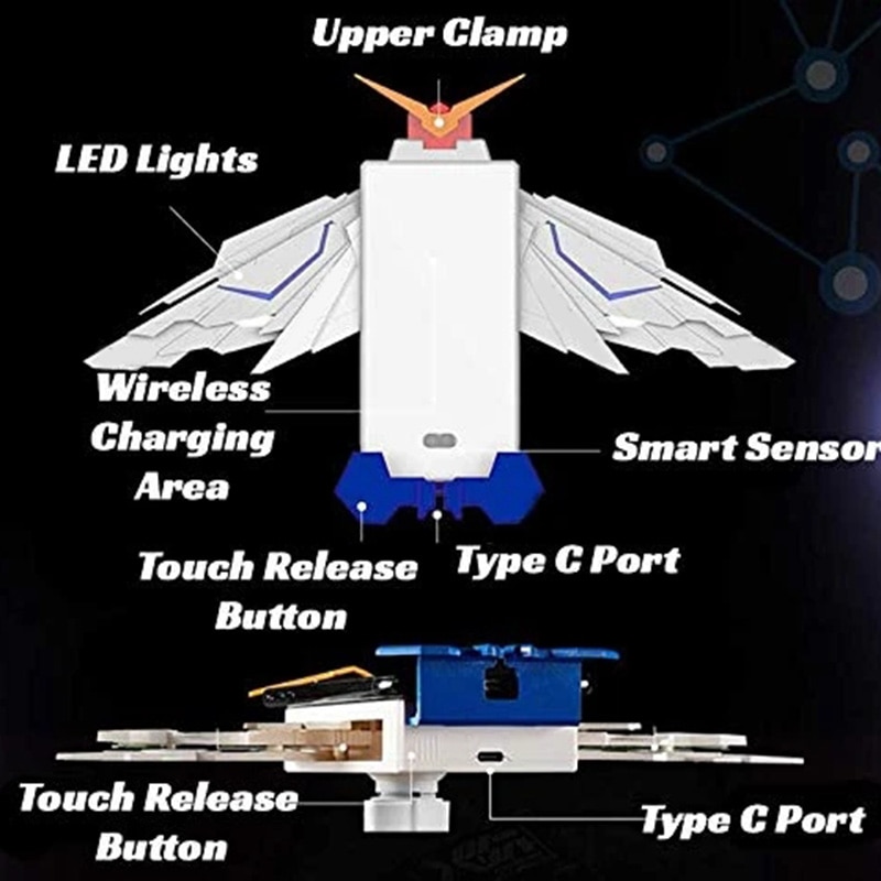 RegisBox Gundam Wireless Charger Angel Wing Mobile Phone Infrared Induction Wireless Charging Bracket TUE88 | Fugo Best