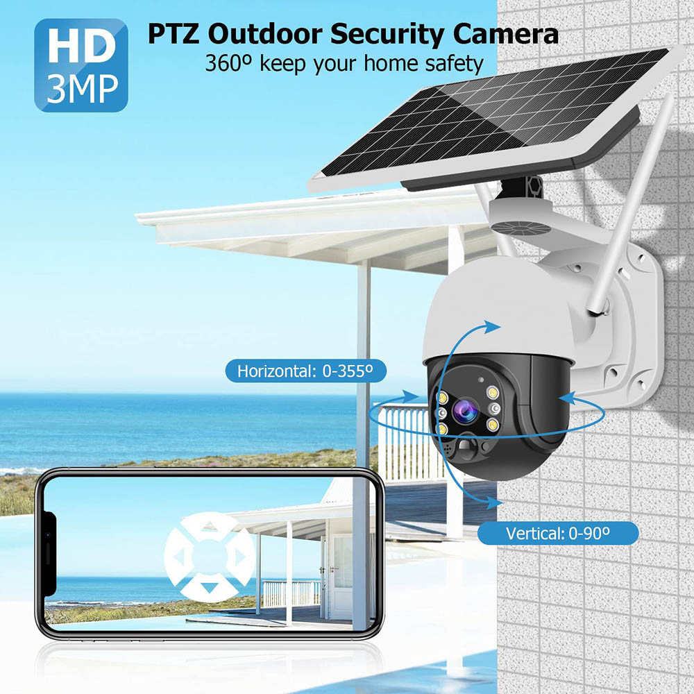 3MP Wireless WiFi Solar Powered Camera Outdoor Security Protection Surveillance CCTV 360 PTZ Smart Home PIR Motion Detection Cam | Fugo Best