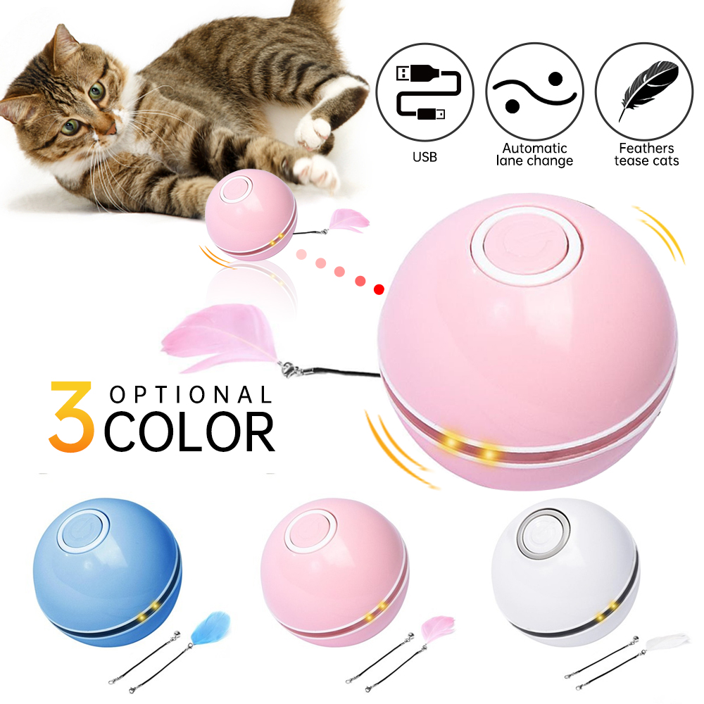 Automatic Smart Cat Toys Ball Interactive Catnip USB Rechargeable Self Rotating Colorful LED Feather Bells Toys for Cats Kitten | Fugo Best