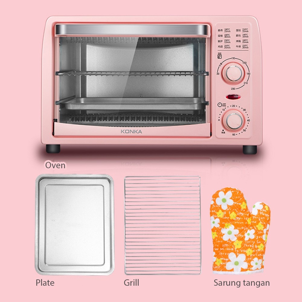 KONKA PINK 13L Electric Oven Multifunction Baking Machine Frying Pan Household Bread Pizza Baking Maker for Kitchen Oven | Fugo Best