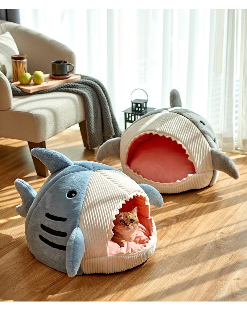 Shark Cat House Cute Pet Sleeping Bed Warm Soft Cat Nest Kennel Kitten Cave Washable Cat Lounger Cushion Cozy Tent Four Seasons | Fugo Best