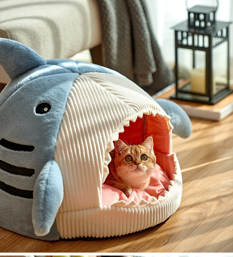 Shark Cat House Cute Pet Sleeping Bed Warm Soft Cat Nest Kennel Kitten Cave Washable Cat Lounger Cushion Cozy Tent Four Seasons | Fugo Best