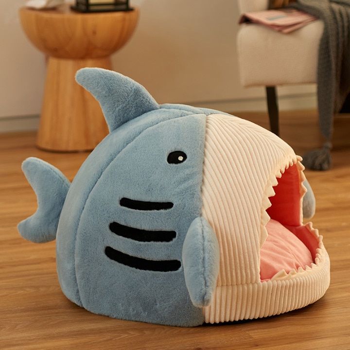 Shark Cat House Cute Pet Sleeping Bed Warm Soft Cat Nest Kennel Kitten Cave Washable Cat Lounger Cushion Cozy Tent Four Seasons | Fugo Best