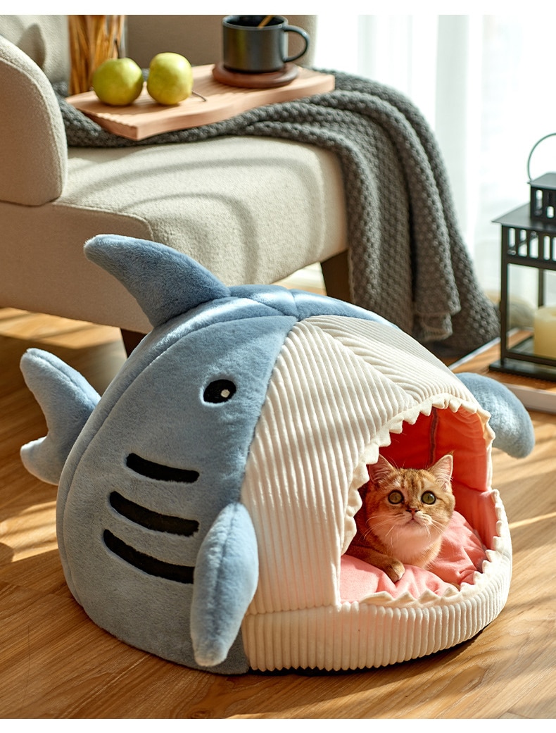 Shark Cat House Cute Pet Sleeping Bed Warm Soft Cat Nest Kennel Kitten Cave Washable Cat Lounger Cushion Cozy Tent Four Seasons | Fugo Best