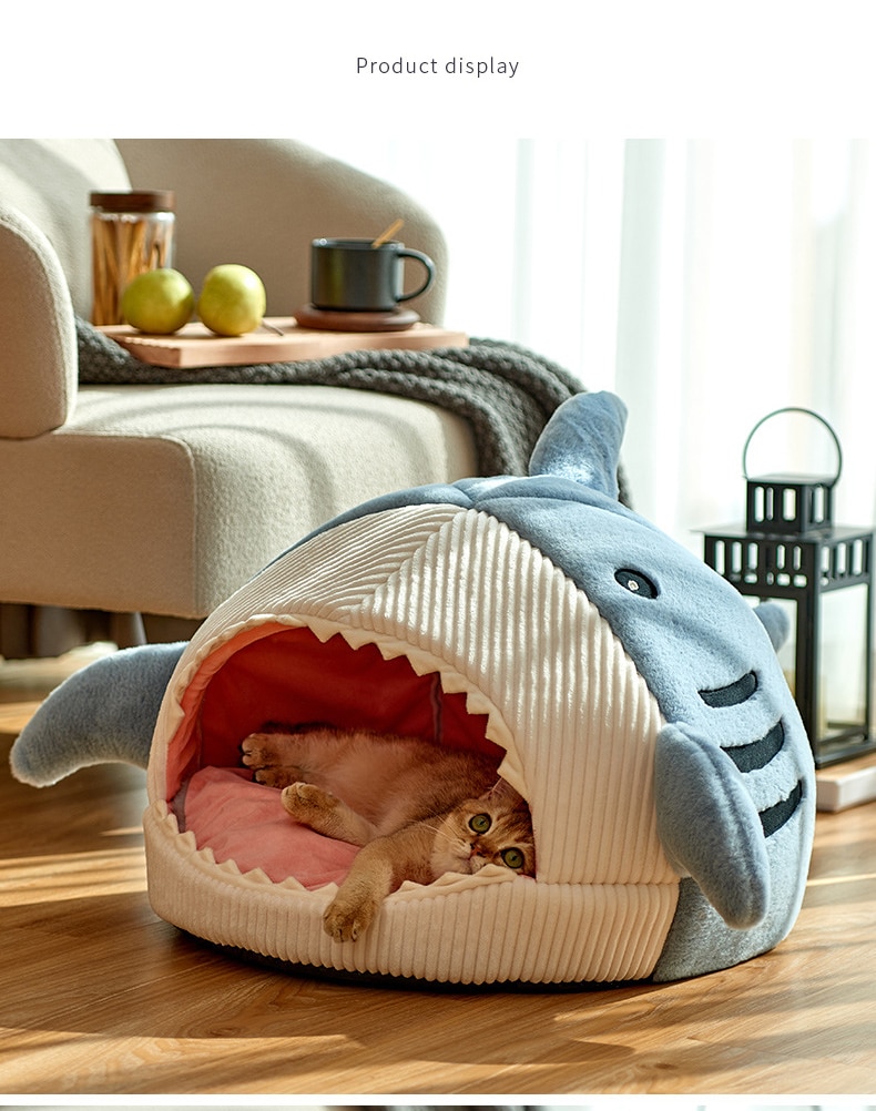 Shark Cat House Cute Pet Sleeping Bed Warm Soft Cat Nest Kennel Kitten Cave Washable Cat Lounger Cushion Cozy Tent Four Seasons | Fugo Best