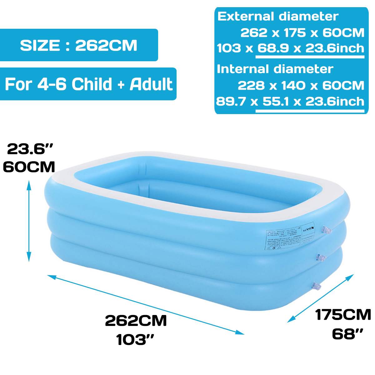150/210/262cm Inflatable Swimming Pool Large Pools for Family With Air Pump Portable Adults Kids Pool PVC Bathing Tub | Fugo Best