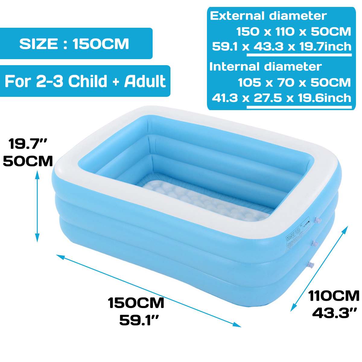150/210/262cm Inflatable Swimming Pool Large Pools for Family With Air Pump Portable Adults Kids Pool PVC Bathing Tub | Fugo Best