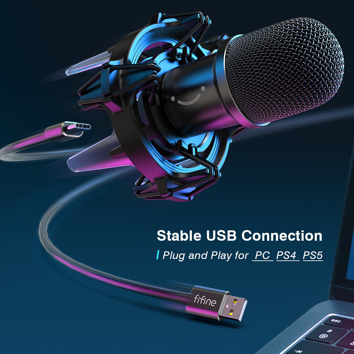 FIFINE USB Dynamic Microphone Kit with Boom Arm,RGB Shock Mount,Cardioid Mic Set for Game Podcast Stream for PC PS4 PS5-K651 | Fugo Best